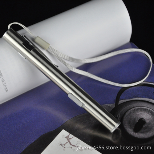 Stainless Steel USB Rechargeable Led Mini Pocket Flashlight Pen Light